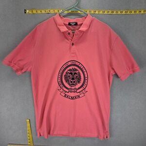 Balmain Shirt Mens Large Pink Polo Lion Crest Logo Cotton‎ Paris Casual Knit